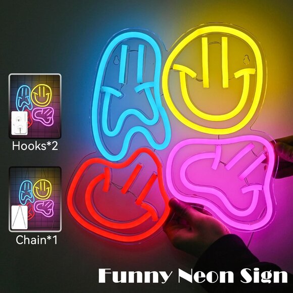 New Smile Faces Neon Sign LED Colorful Happy Faces for Kids Bedroom Decor - Picture 3 of 5